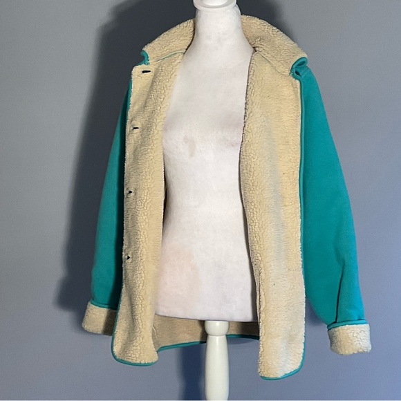 Denim & Co Turquoise Fleece Jacket Sherpa Collar Cozy Casual Button Front - Picture 5 of 16